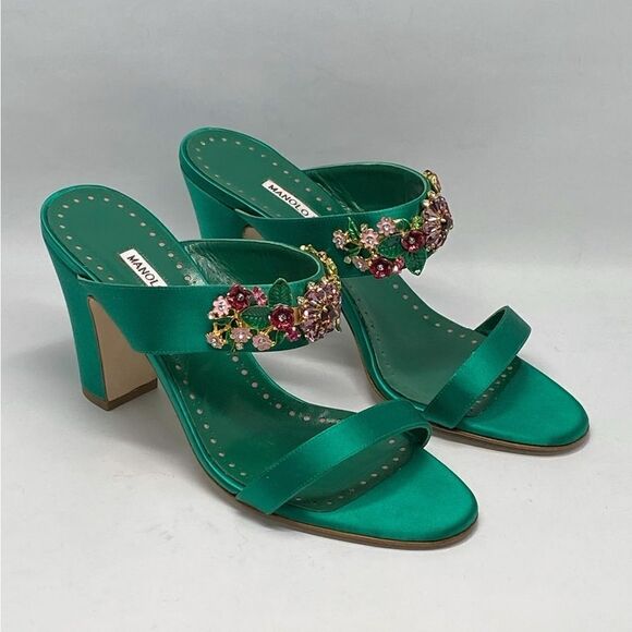 Manolo Blahnik 90MM Embellished Satin Mules size 40 - Picture 4 of 14